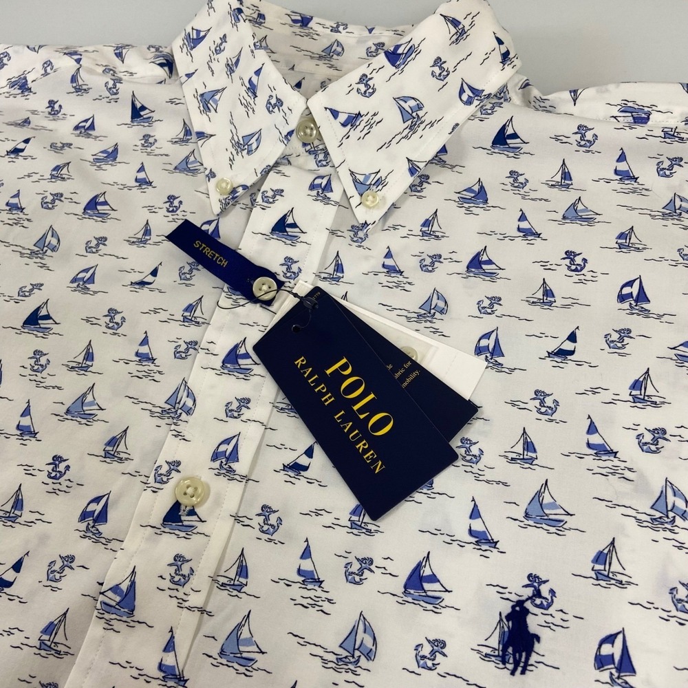 Polo Ralph Lauren Nautical Print Stretch Poplin Oxford Shirt Big & Tall‎ 3LT NEW